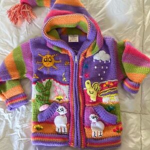 Colorful Knitted Children's Sweater with Hood